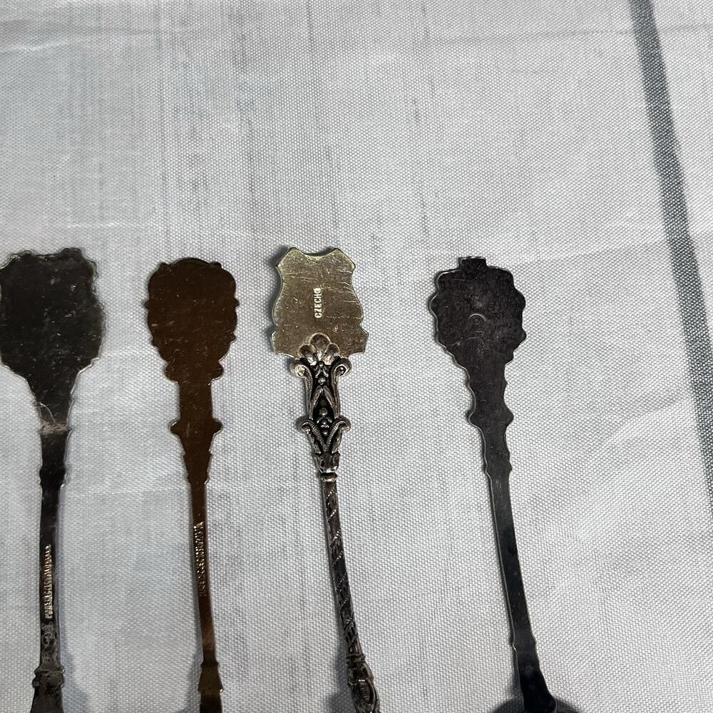 Vintage 6 pc Spoon Lot Czechoslovakia Cloisonné Enamel Floral Maidens (#25B) - Picture 11 of 12